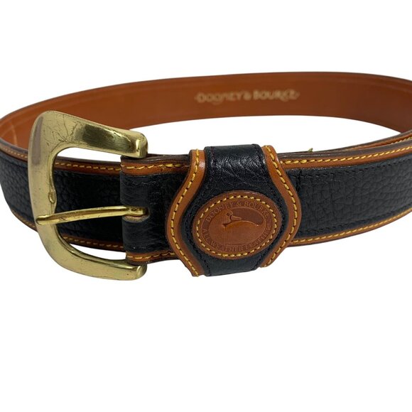 VTG Dooney Bourke All Weather Black/Tan Leather Belt SZ L 34-36 90001 EUC